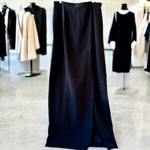 Vintage 80's Long Maxi Black Skirt Made in Hong Kong Deep Slit Lined Womens 12